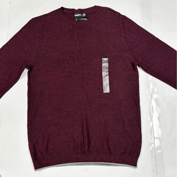 NWT JF J Ferrar Slim Fit Tight Knit Crew Neck Pullover Sweater Burgundy Heather - Picture 1 of 12
